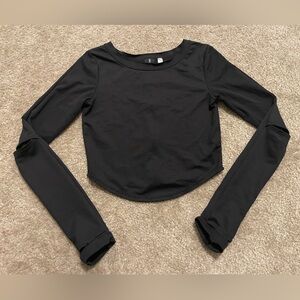 Women’s Free People FP Movement Ribbed Back Zip Long Sleeve Crop Top Black Sz S